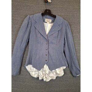 VTG Scully West Womens Jacket M Blue Blazer Long Tale Puff Sleeves Reenactment